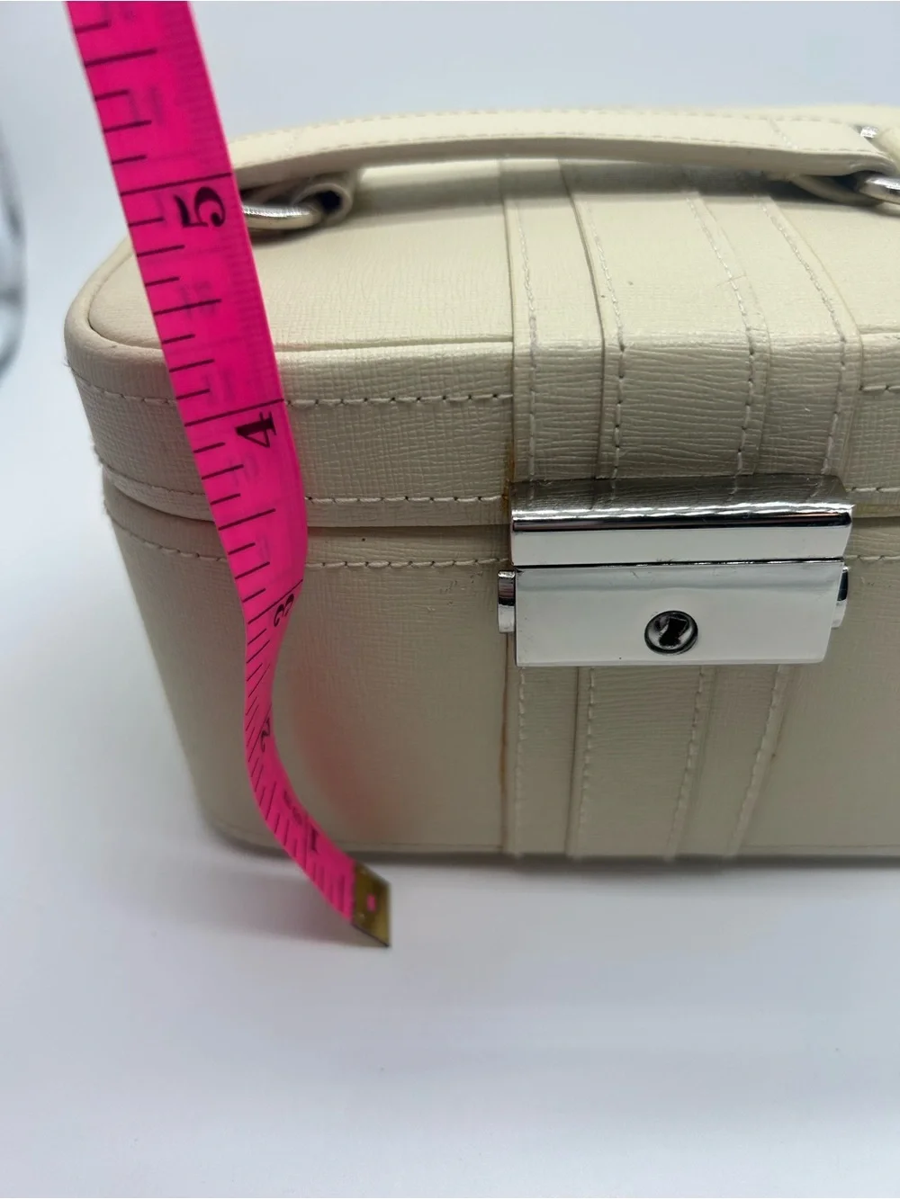 Pottery Barn Cream Travel Jewelry Box Carrying Handle key lock
